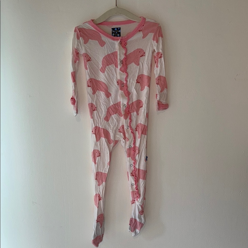 Kickee Pants Pink and White Flamingo Footies